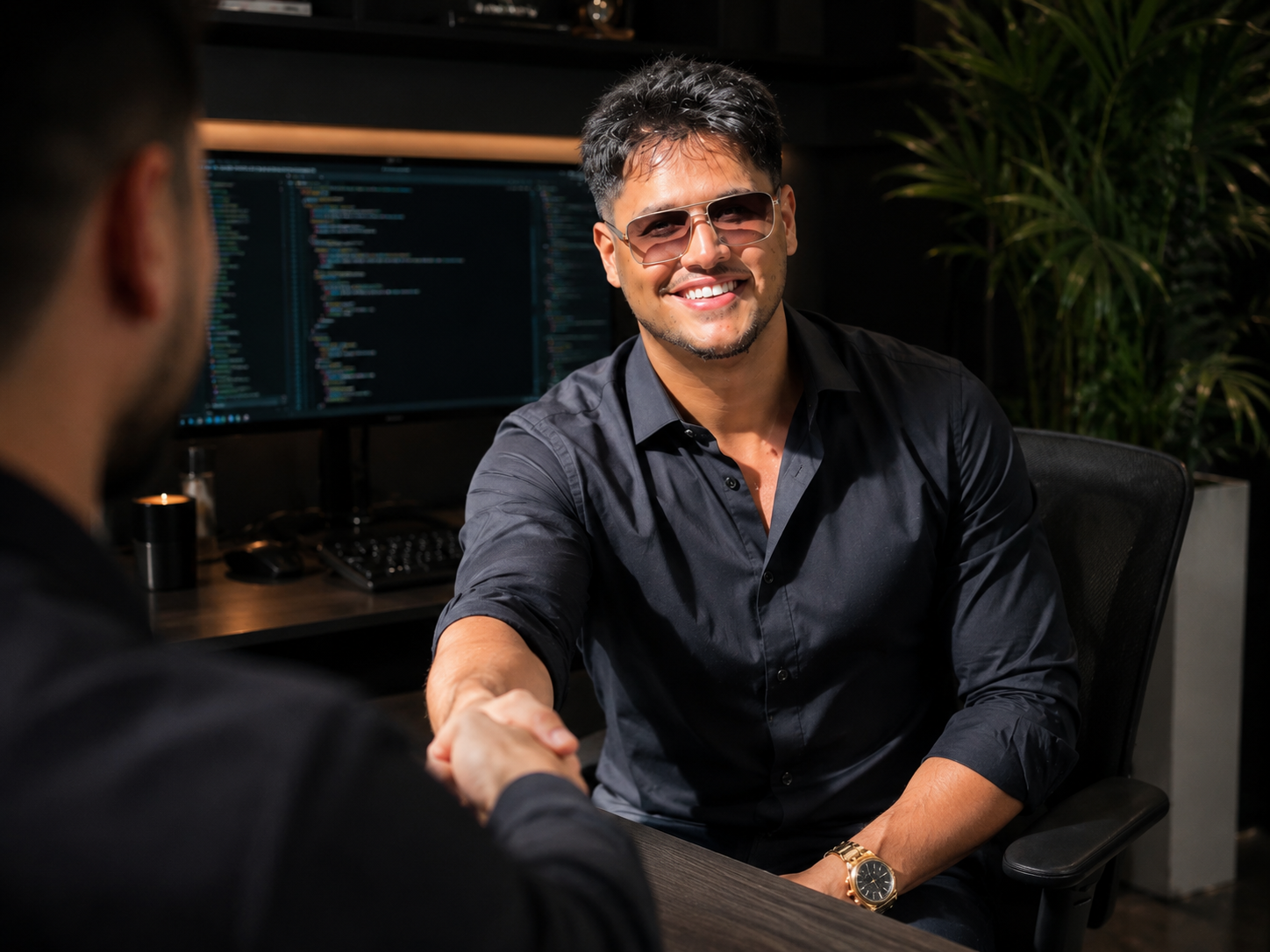 Faisal Rezai shaking hands with a partner